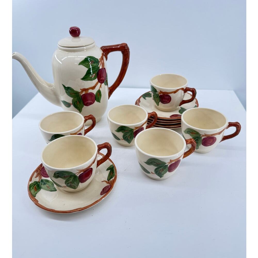 Franciscan Apple Coffee Tea Set 6 Cups Saucers Pot With Lid Vintage California